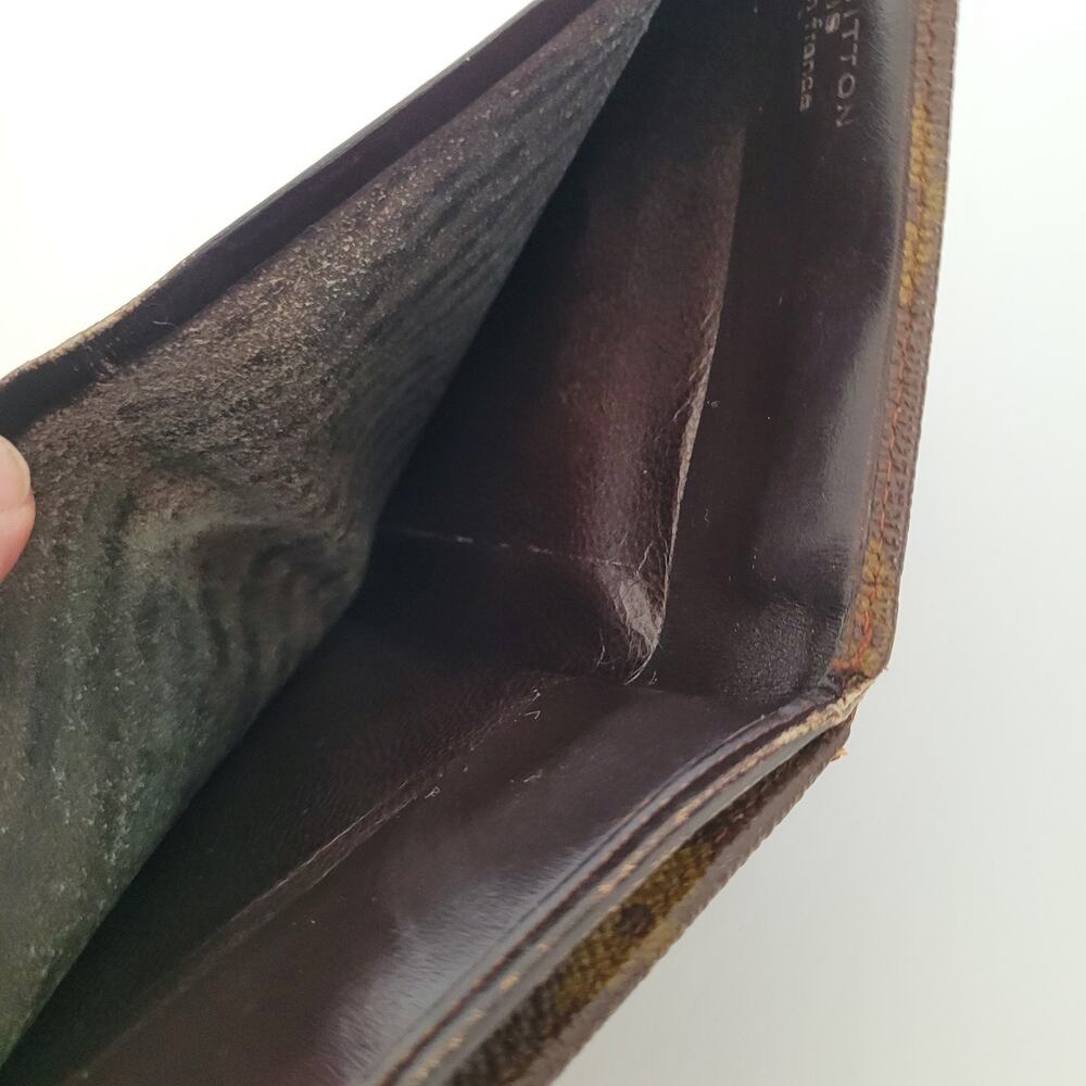 LOUIS VUITTON Vintage 70- 80s Monogram Leather Wallet Brown Medium Trifold Elise - Picture 5 of 13